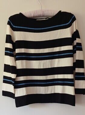 Striped Knit Sweater - Black, White & Blue